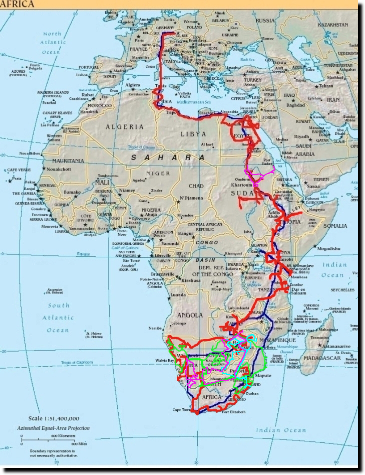Zmapovan trasa cesty nap Afrikou
